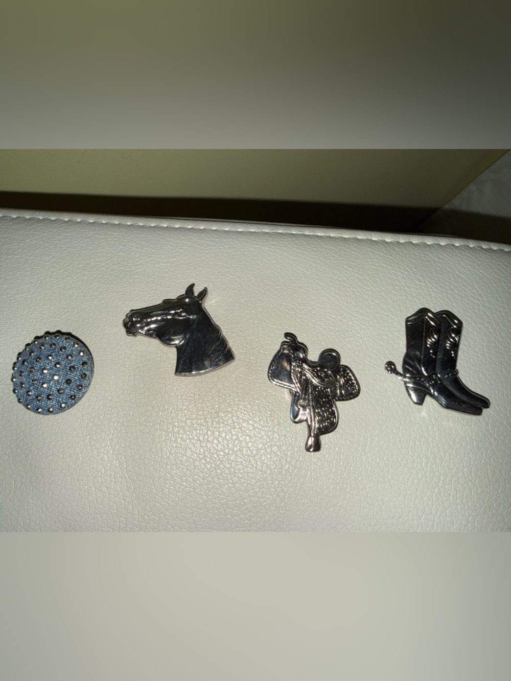 Nony Silver tone Equestrian Button Covers set - Horse, Saddle, Boots, Round Stud